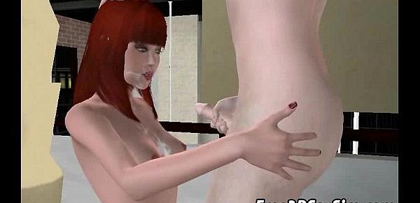  Foxy 3D redhead sucking cock and getting a facial